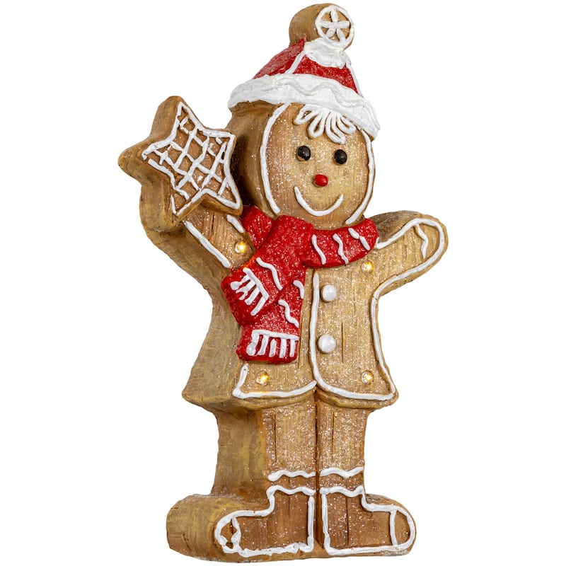 LED Lighted Gingerbread Boy with Frosted Cookie Star Christmas Figurine - 15.5"