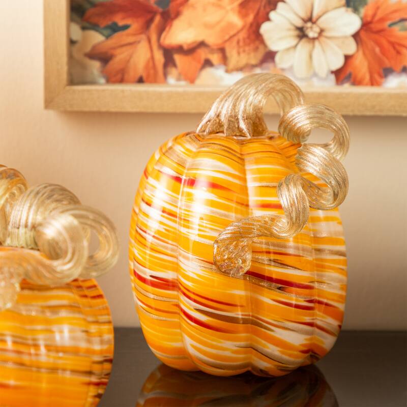 Glitzhome Fall Multi Stripes Glass Pumpkin or Gourd