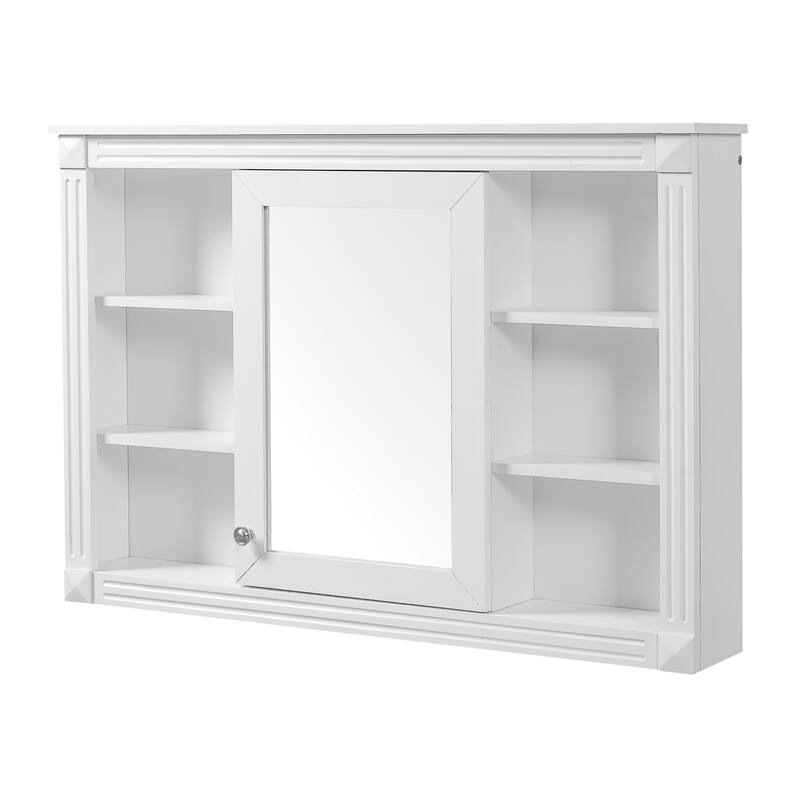 42"Wall Mounted Bathroom Storage Cabinet, Modern Wall Cabinet with Mirror, Mirror Cabinet with 6 Open Shelves