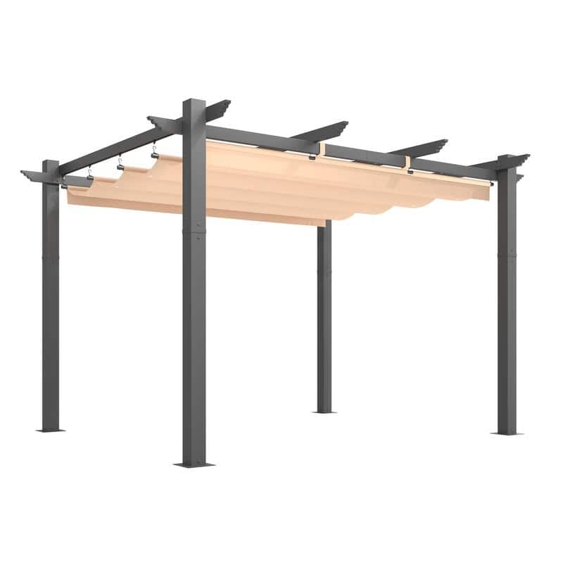 EROMMY 10' x 13' Outdoor Pergola with Retractable Canopy, Heavy-Duty Metal Frame and Adjustable Patio Shade Roof