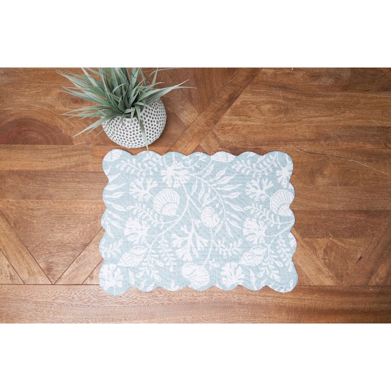 Seafoam Reef Scalloped Placemats Set of 6 Nautical Design Coral, 13" x 19"