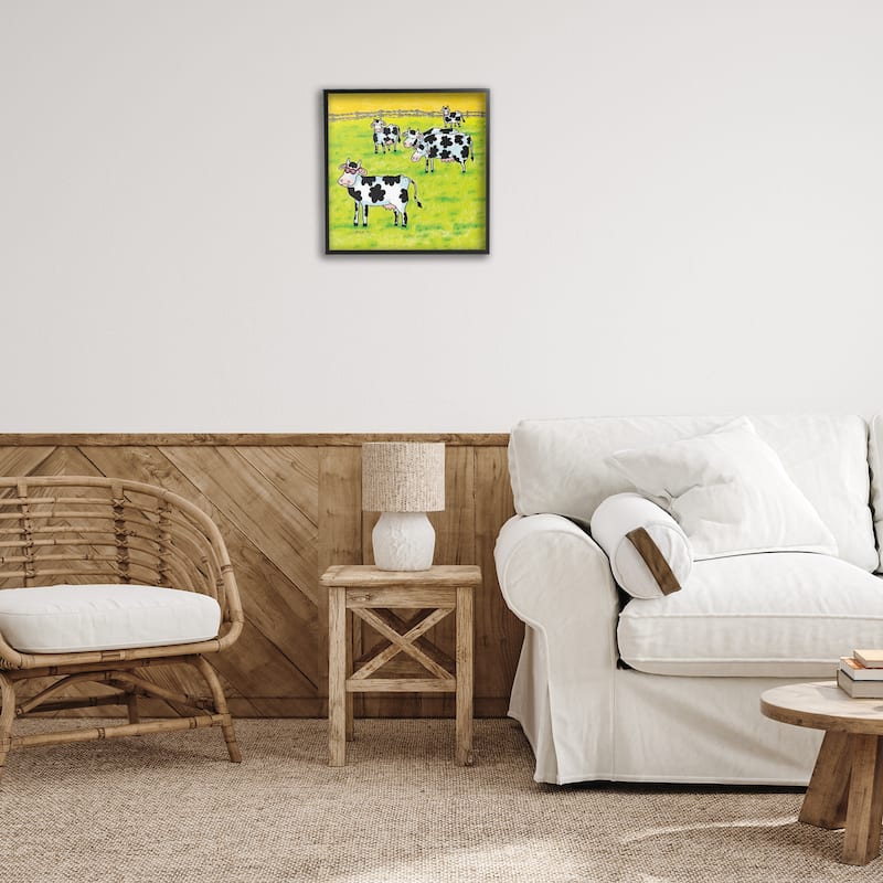 Stupell Funny Cow Herd with Specs Framed Giclee Art Design By Roger Straub