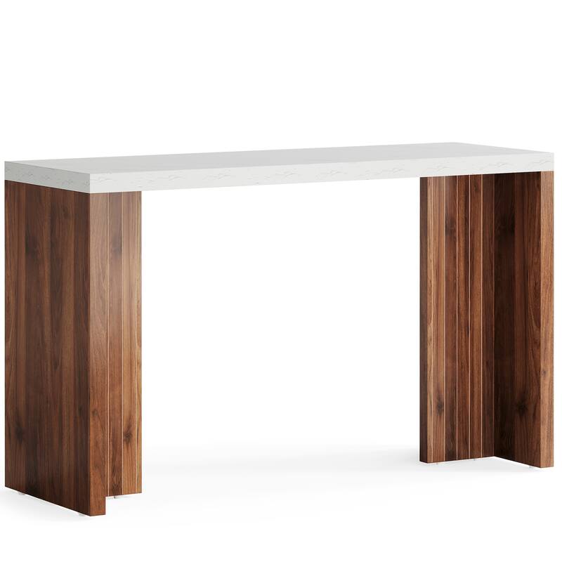 56" Modern Home Bar Table with Faux Marble Top, Freestanding Mini Bar Unit, Contemporary Bar Height Table (Table only)