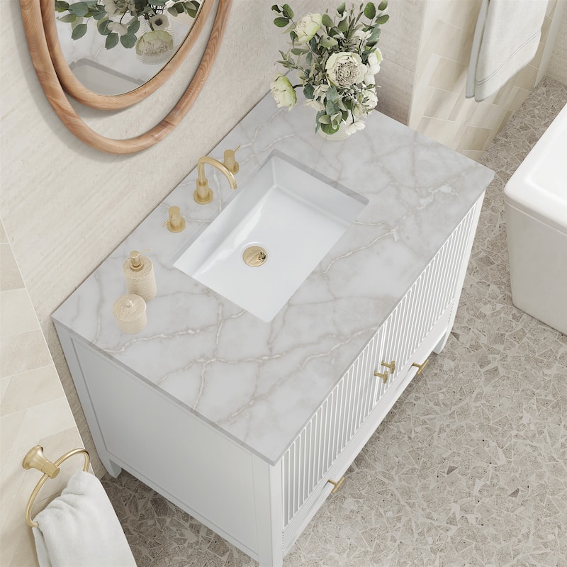 James Martin Vanities Myrrin 36" Vanity, Bright White - Victorian Silver