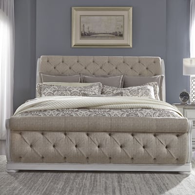 The Gray Barn Bevers Bay Antique White Queen Upholstered Sleigh Bed
