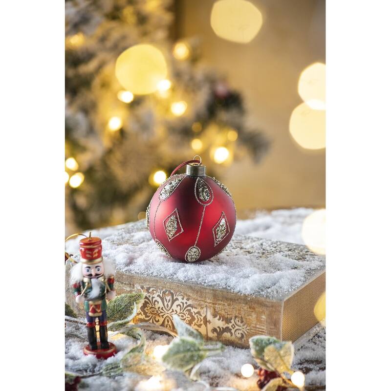 D3.9" Christmas Ball Ornaments, Glass Decorative Hanging Ball Christmas Tree Ornaments for Holiday Decorations, Set of 6