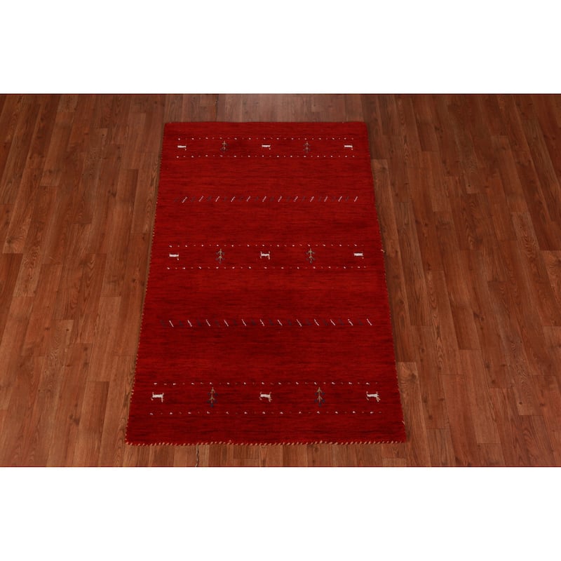 Tribal Red Gabbeh Indian Rug Handmade Wool Carpet - 3'1" x 5'0"