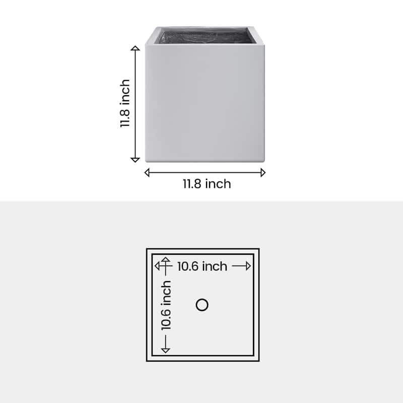 Plantara 12" L Square Solid White Concrete Plant pot, Modern Planter, Outdoor Garden Flower pot for with Drainage Hole