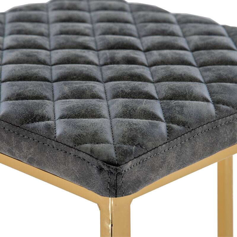 Quincy Modern Leather Barstool with Upholstered Square Seats in Gold Metal & Footrest for Home Bar & Kitchen Counter