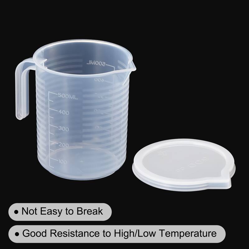 Graduated Beaker, 500ml PP Plastic Liquid Measuring Cup Double Sided Graduations - Transparent