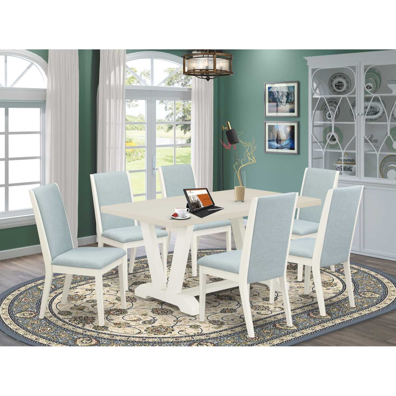 HomeStock 7-Piece Natural Oak Finish Solid Wood Top Dining Table with 6-Chairs