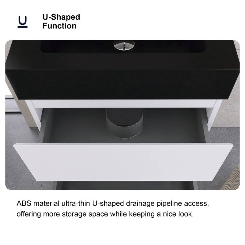 Floating Bathroom Vanity with Black Solid Surface Top