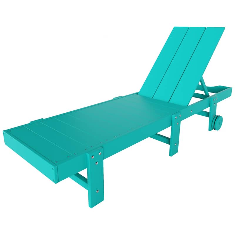 Shoreside Modern Poly Eco-Friendly All Weather Reclining Chaise Lounge With Wheels