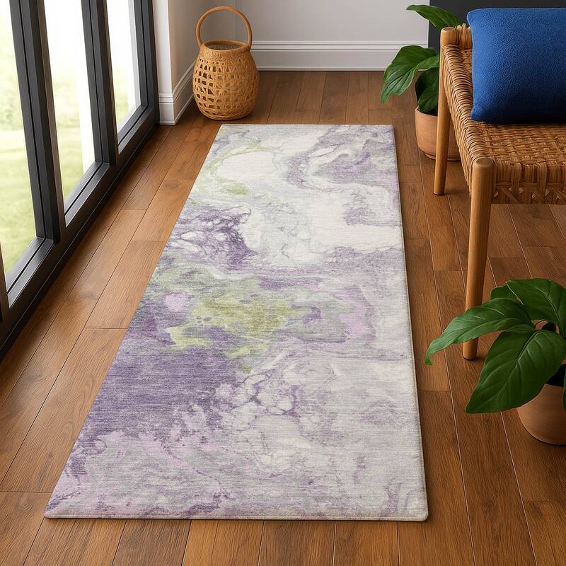 Premium Washable Super Soft Abstract Contemporary Mayfield Rug - 2'3" x 7'6" - Lavender