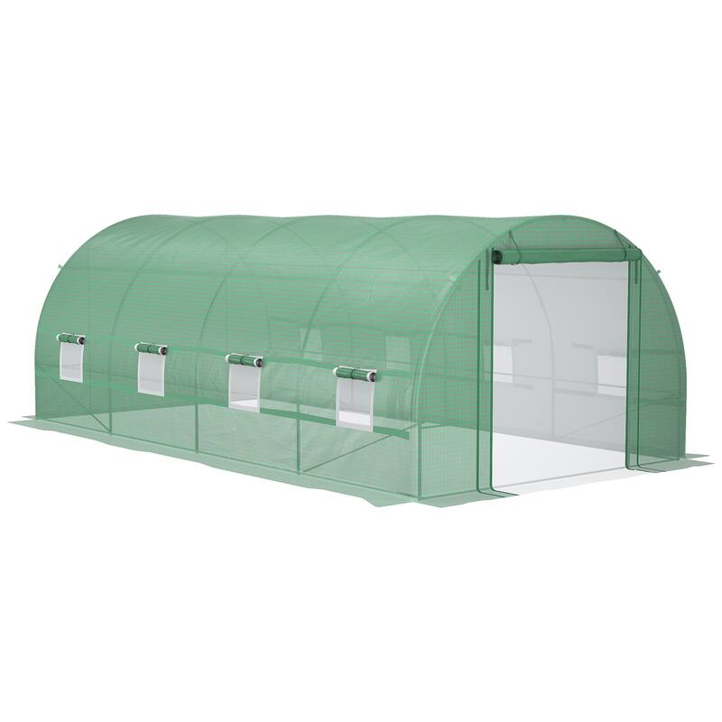 Outsunny 19' x 10' x 7' Walk-In Tunnel Greenhouse Garden Warm House Large Hot House Kit with 8 Roll-up Windows & Roll Up Door