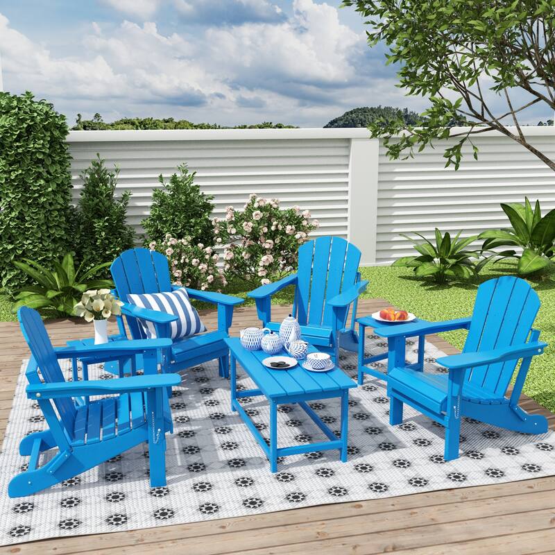 Laguna Hdpe All Weather Outdoor Patio Foldable Adirondack Chairs Conversation Set (7-Piece Set) - Pacific Blue