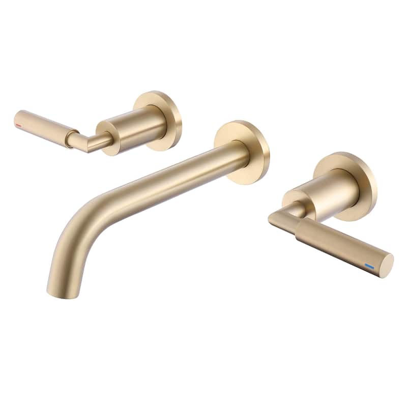 Wall Mount Bathroom Faucet 2 Handle Bathroom Sink Faucets 3 Hole Luxury Modern Mixer Taps With Valve - Brushed Gold