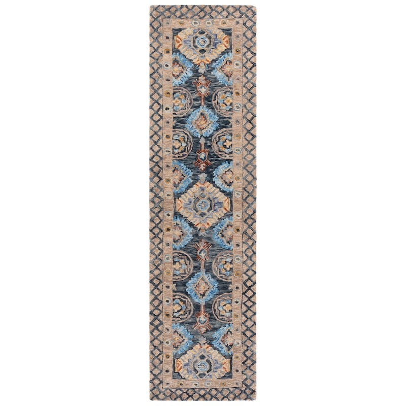 SAFAVIEH Handmade Aspen Magda Boho Wool Rug - 2'3" x 9' Runner - Blue/Beige
