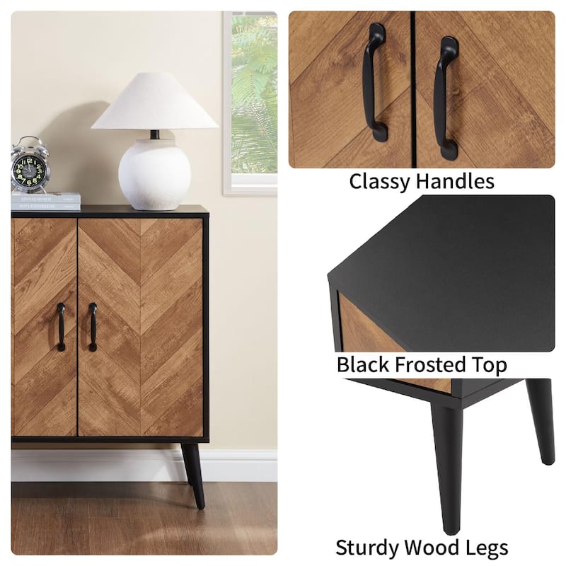 Homy Casa Herringbone Accent Cabinet, Adjustable Shelf, Living Sideboard