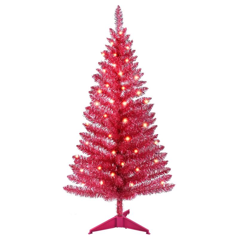 4FT Red Christmas Tree with 50 UL Lights, 122 PVC Tips - Prelit Artificial Holiday Tree for Indoor Decoration