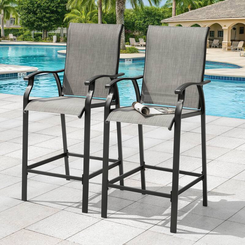 Nuu Garden Patio 2-Piece Textilene Bar Stools with High Backrest, Gray