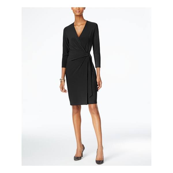 Shop Anne Klein Womens Navy Long Sleeve V Neck Knee Length Wrap