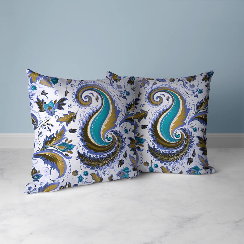 Blue And Olive Lavish Paisley Faux Suede Throw Pillow Zipper