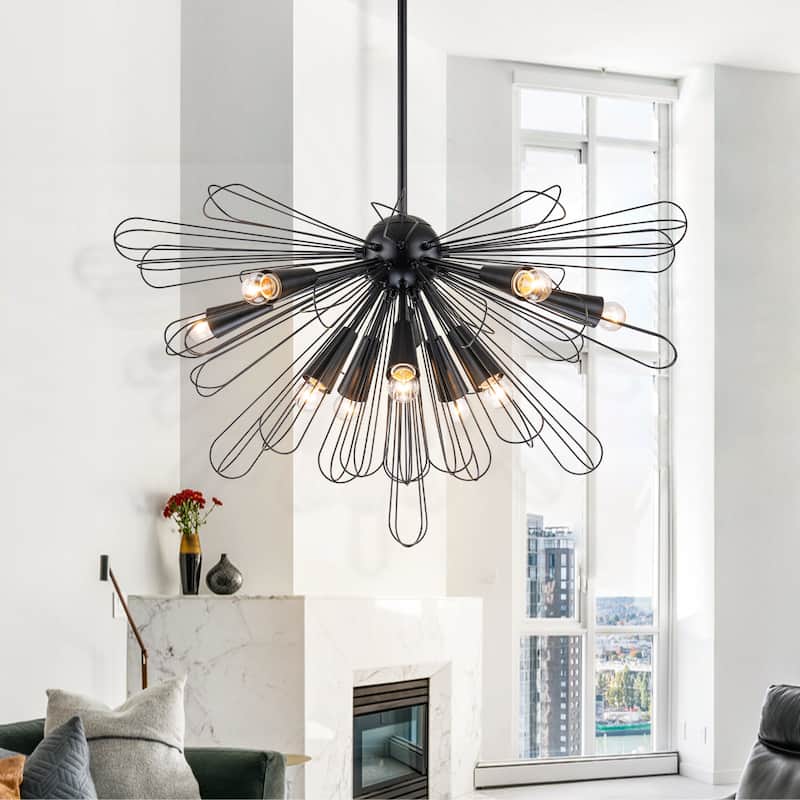 OYIPRO 10-Light 34" W Contemporary Large Geometric Sputnik Sphere Chandelier