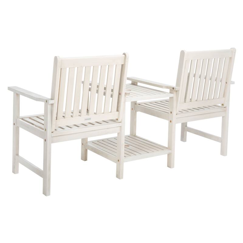 SAFAVIEH Outdoor Kya Solid Wood Twin Seat Bench - 24Wx65Dx35H