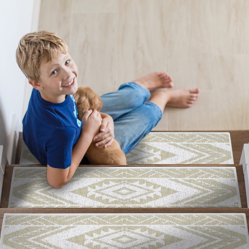 SussexHome Memorial Design 9" X 28" Stair Treads - 70% Cotton Anti-Slip Carpet Strips for Stairs-with Double Adhesive Tape