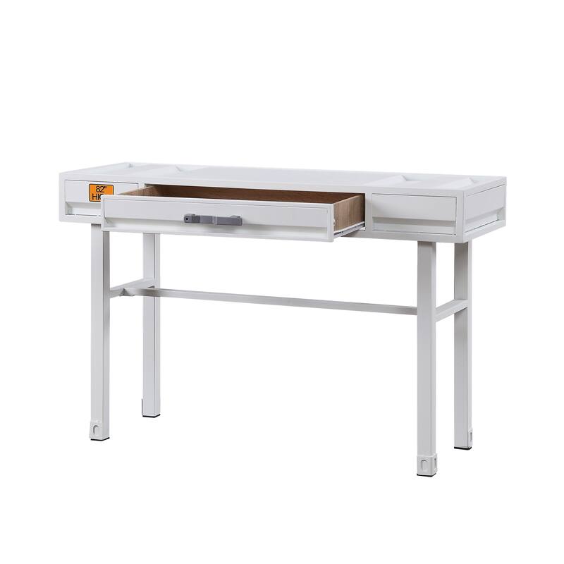 Industrial Style Metal and Wood 1 Drawer Vanity Desk, White