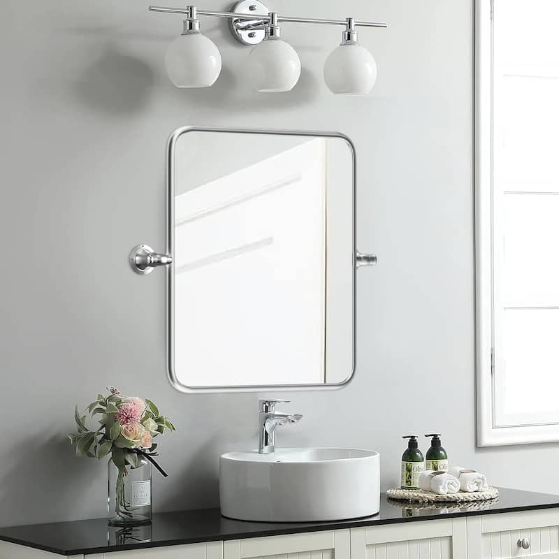 Rectangle Bathroom Tilting Vanity Wall Pivot Mirror, with Rounded Corner Design