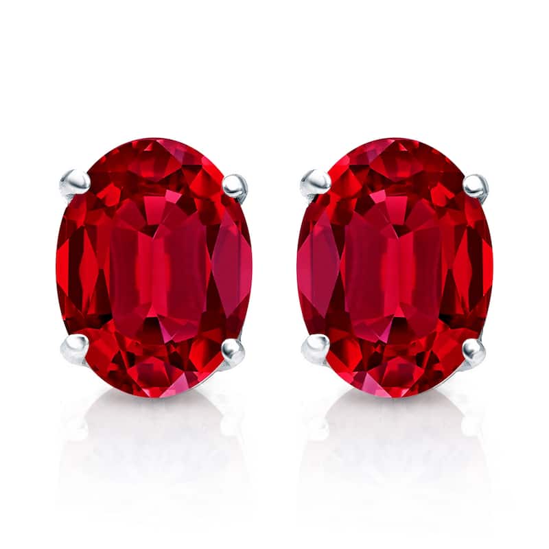 Auriya 14k Gold Lab Grown Gemstone Ruby Stud Earrings Oval 0.25 to 5.00 ct. tw. 4-Prong Basket Screw-Back