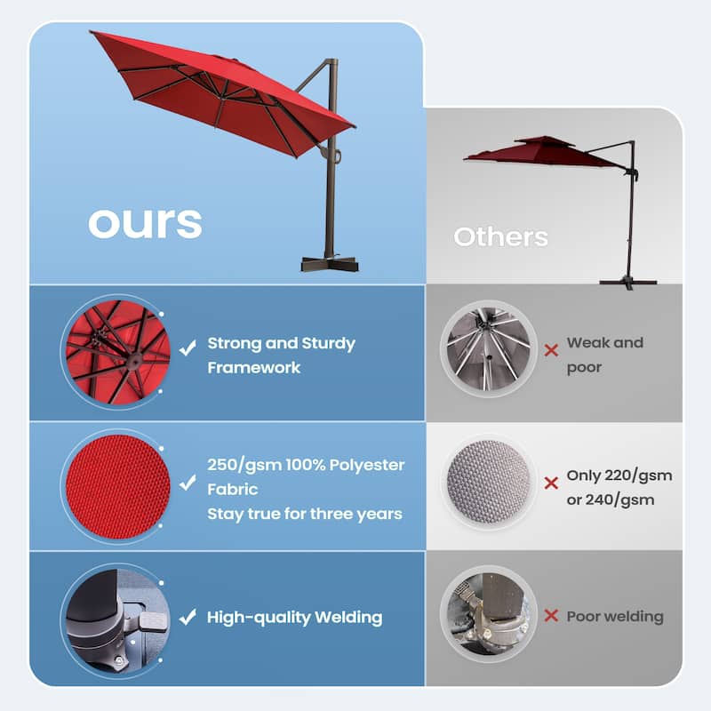 13 ft x 10 ft Luxury Outdoor Aluminum Patio Cantilever Offset Umbrella with Base Included