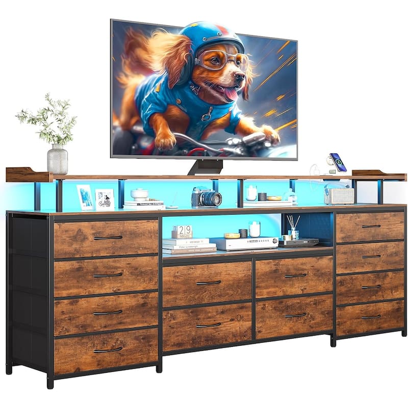 TV Stand 65 70 Inches TV LED Lights Power Outlets Storage Drawers