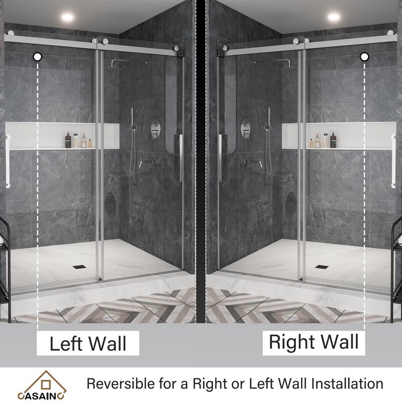 CASAINC 48 or 60 in. W x 76 in. H Double Sliding Frameless Shower Door