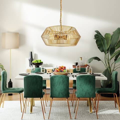 1/4- Light Gold Dimmable Geometric Pendant Chandelier with Metal Shade