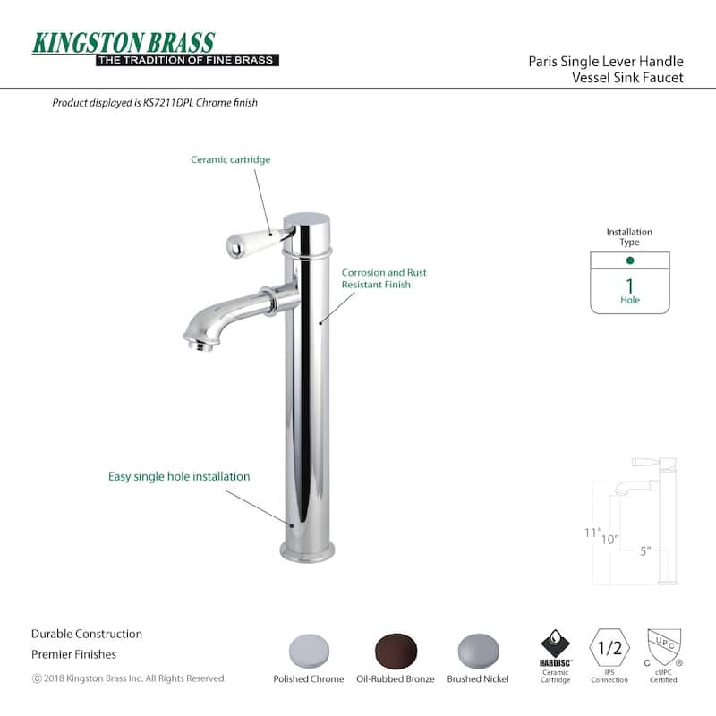 Kingston Brass Paris 1 GPM Single Hole Bathroom Faucet with Single