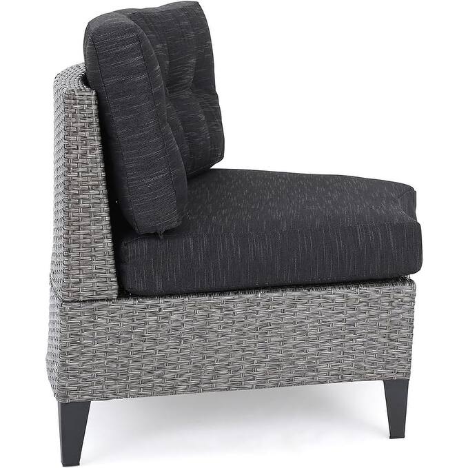 4 Piece PE Rattan Outdoor Conversation Sofa Set, All Weather Patio Modular Half Moon Sectional Sofa with Removable Cushion
