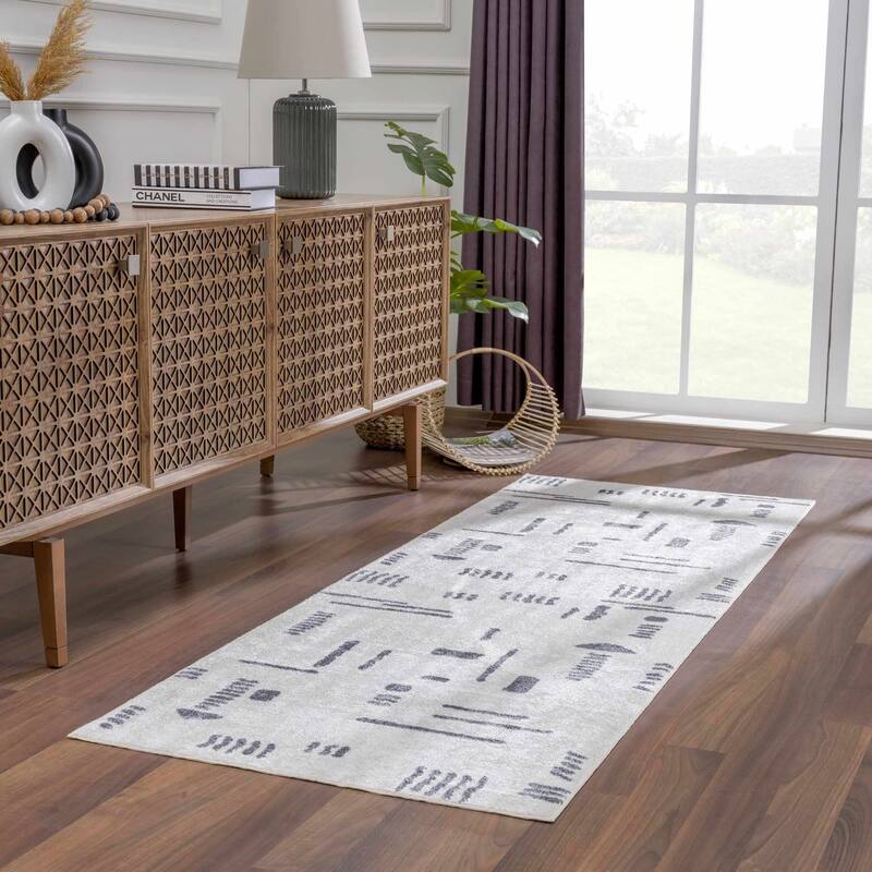 Hauteloom Eitan Modern Abstract Contemporary Machine Washable Area Rug