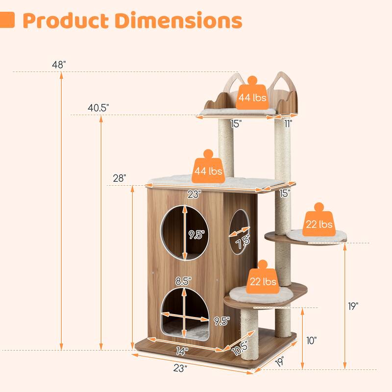 Gymax Wooden Cat Tree 48'' Cat Tower for Indoor Cats w/ 2-floor Condo