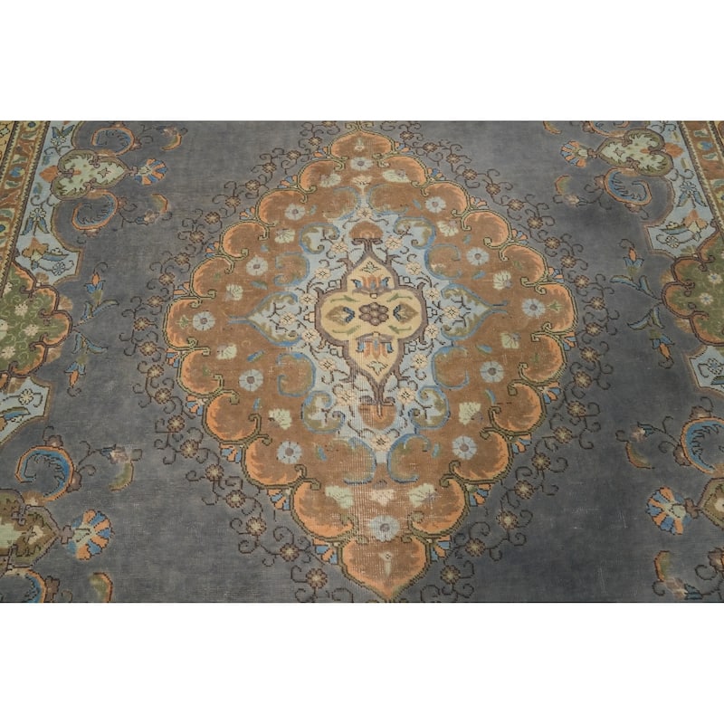 Hand Knotted Oriental 100% Wool Carpet Traditional Floral Greys & Charcoal Tabriz Area Rug - 12' 7'' X 9' 6''