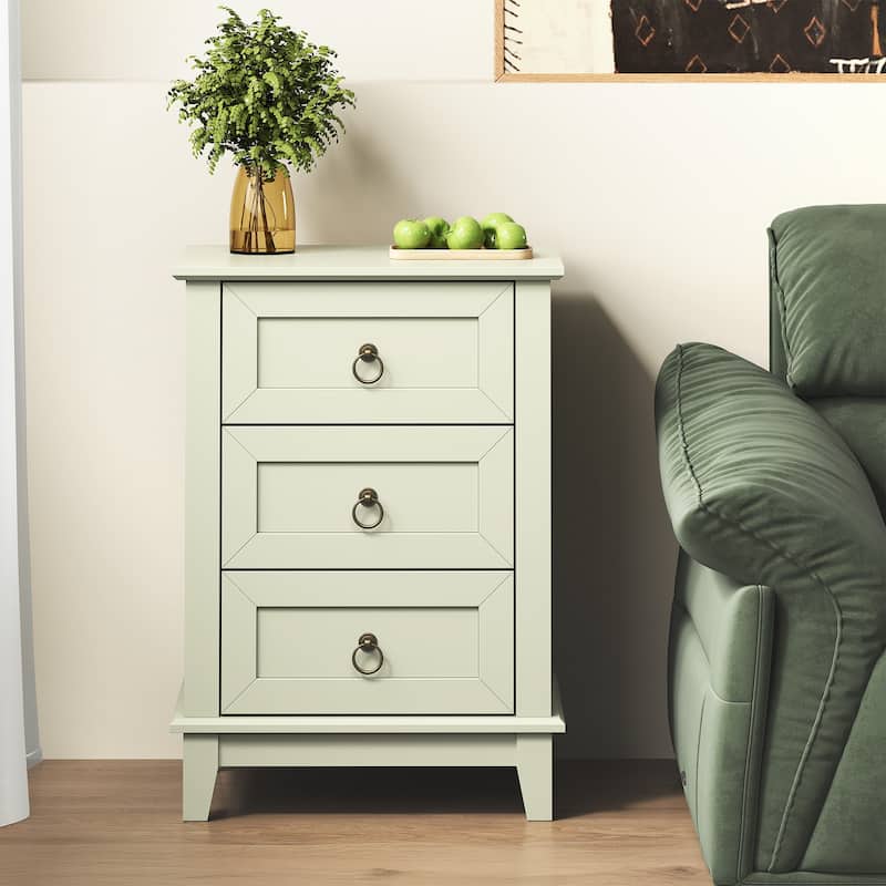 Modern 3-Drawer Wooden Nightstand, Tall & Narrow