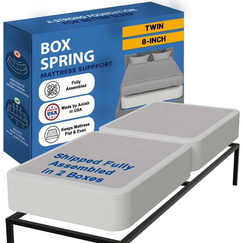 Onetan 4" And 8" Wooden Box Spring, Low Profile Split Bed Foundation Ideal for Mattress, No Assembly Needed, White. - Twin - Split Regular Profile