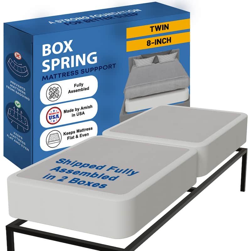 Onetan 8-Inch & 4-Inch Wooden Box Spring/Foundation Ideal for Mattress, No Assembly Needed, White. - Twin - Split Regular Profile