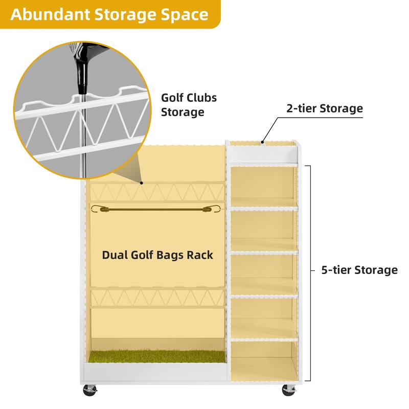 Moasis 35.4" Wide Golf Storage Garage Organizer Sport Balls Storage Rack with Wheels