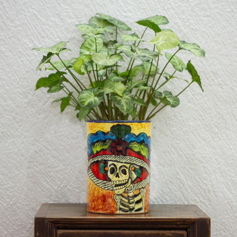 NOVICA Handmade Brilliant Catrina Ceramic Vase