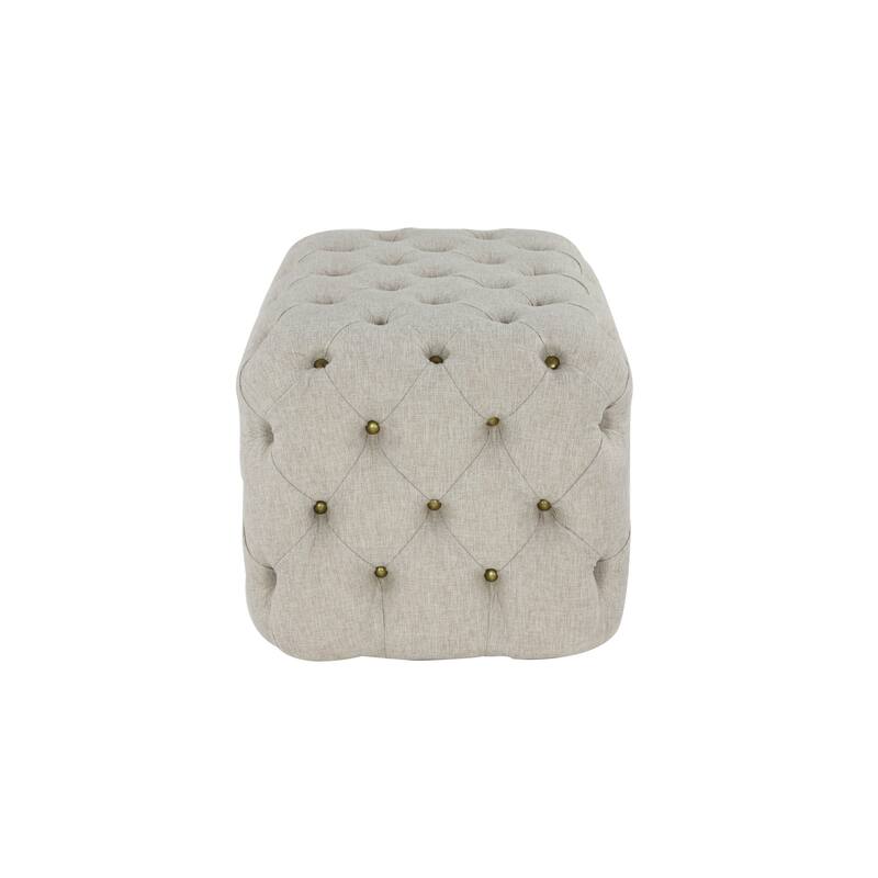 Linen Fabric Tufted Ottoman - Beige - Roche River Decor