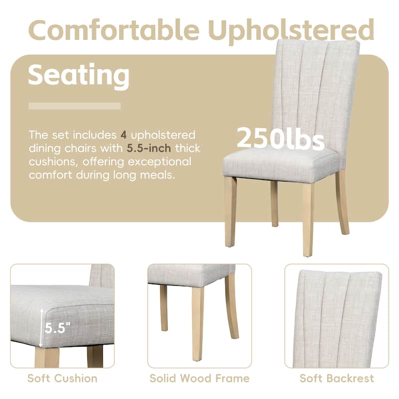 6-Piece Farmhouse Extendable Dining Set with 78" Solid Rubber Wood Table, 4 Padded Linen Chairs & Upholstered Bench