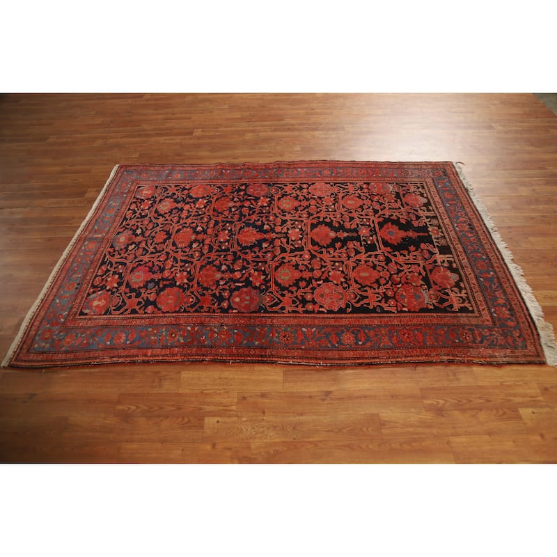 Hand Knotted Oriental 100% Wool Carpet Traditional Floral Oranges & Rust Malayer Area Rug - 6' 6'' X 4' 5''
